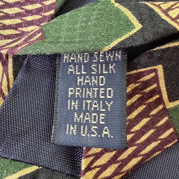 Tiemakers Mens Navy & Green Silk Geometric Pattern Necktie Handcrafted USA - Picture 3 of 8
